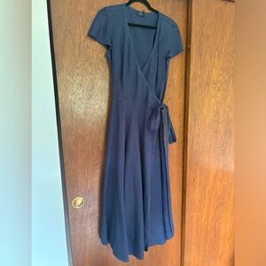 $198 POLO Ralph Lauren Womens Wrap Maxi Blue Linen Tie Dress Sz: 10